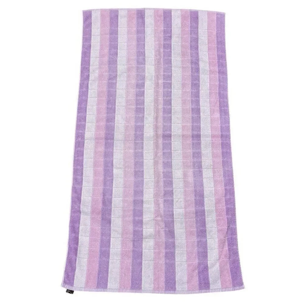 Vintage 1960s St Michael Purple Pink White Cotton Bath Towel 50 x 26 Stripes MCM